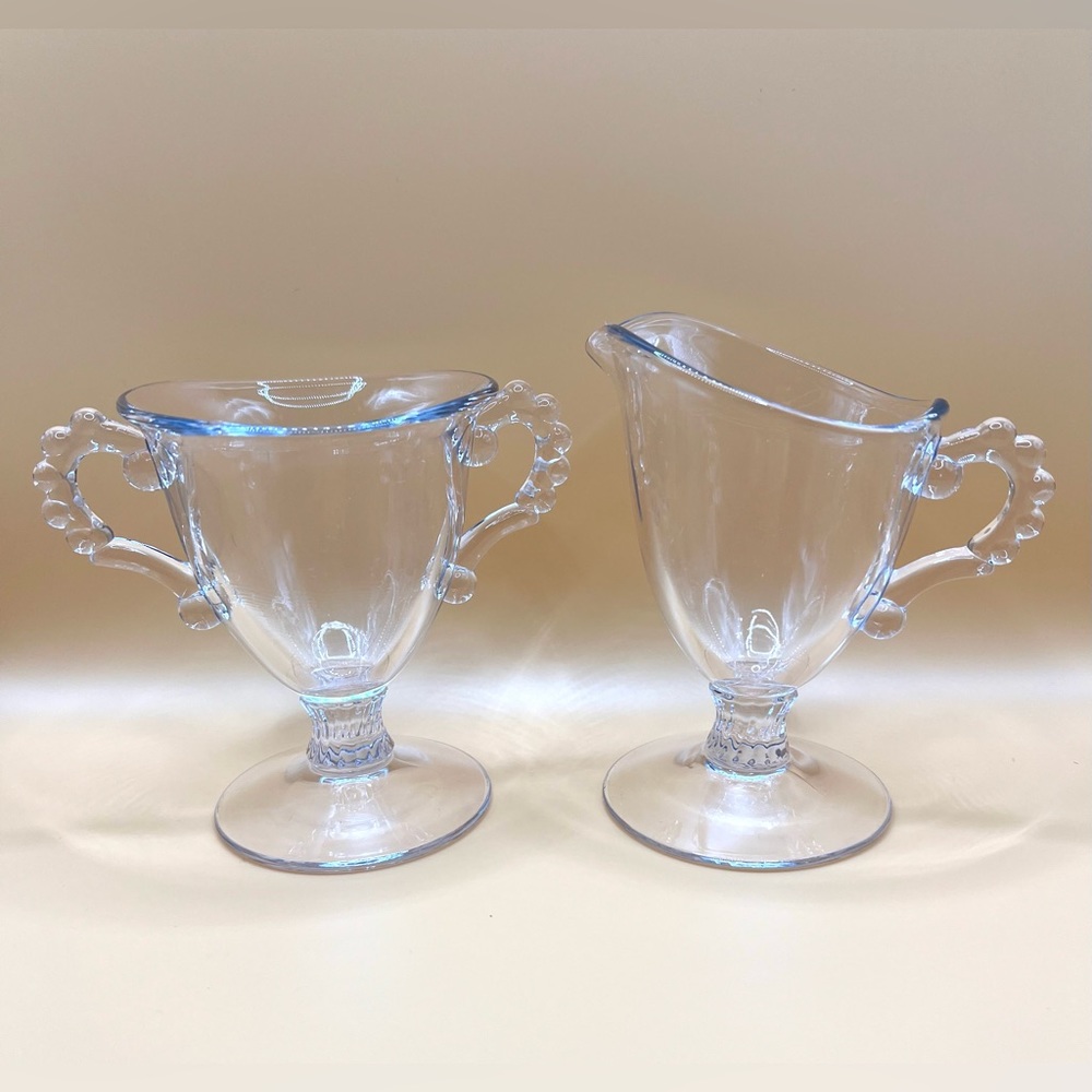 Vintage Imperial Glass Clear Candlewick Footed Sugar Bowl & Creamer Set MCM